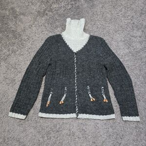 Gray and Cream Women's Sweater with Orange Accents